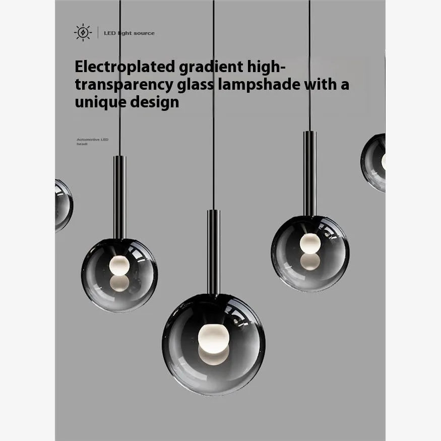 High-grade glass chandelier three-head rotating staircase long ceiling light shiny black finish LED three colour white light