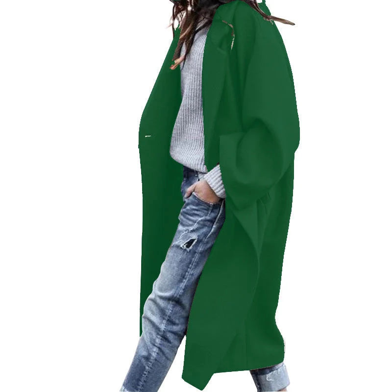 Women's winter woolen coat with pockets and single-breasted lapel in various colours