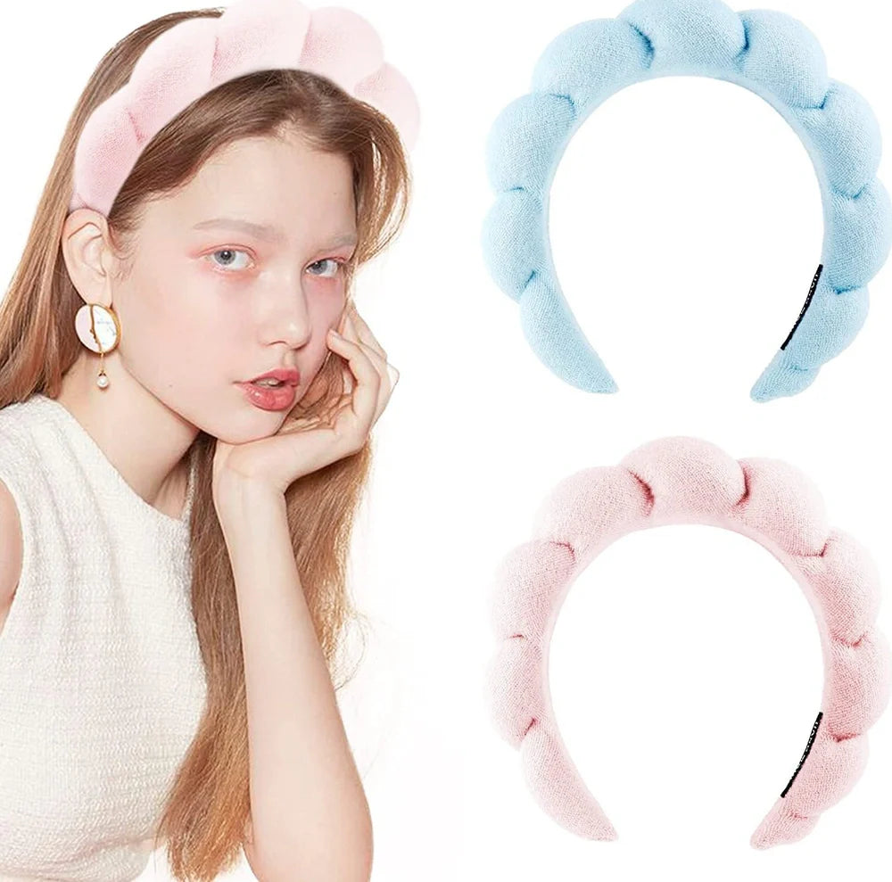 Handmade cloth SPA headband in pink, denim blue, black, or white for facial treatments and showers