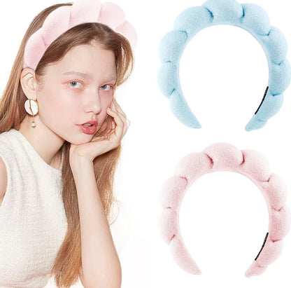 Handmade cloth SPA headband in pink, denim blue, black, or white for facial treatments and showers