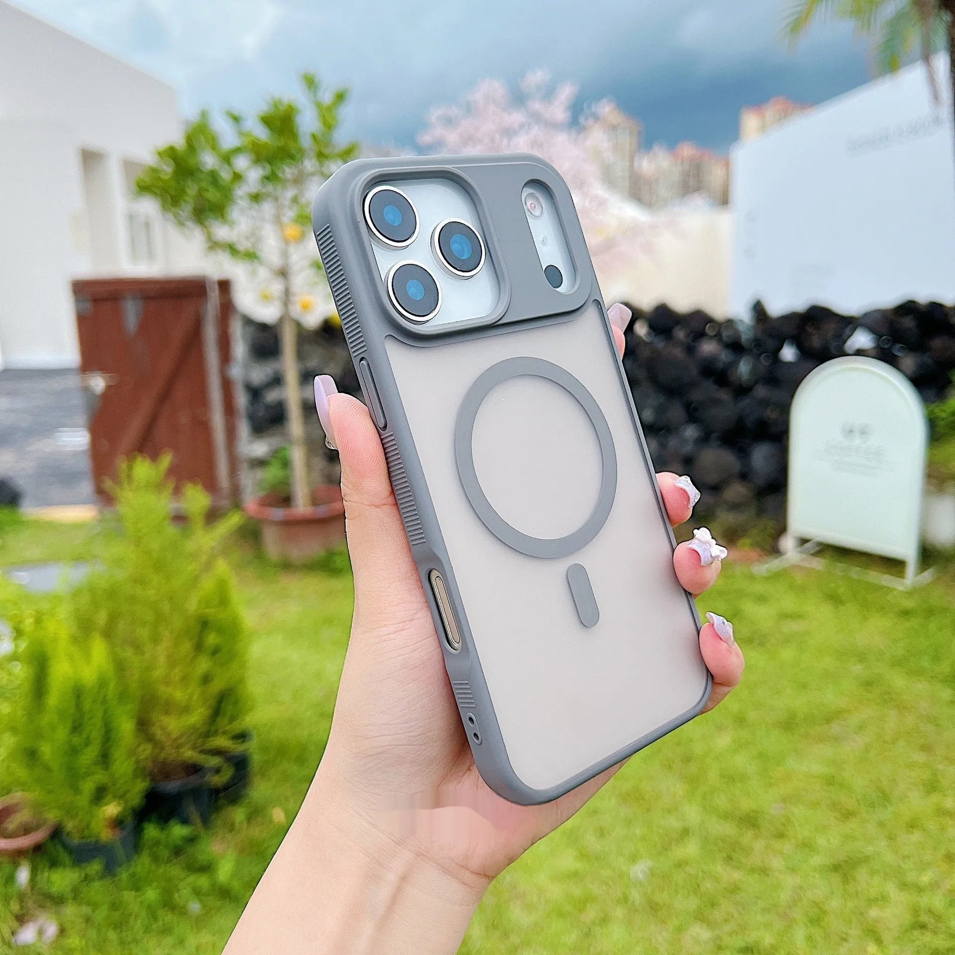 Magnetic matte protective iPhone case in frosted finish showing TPU acrylic construction