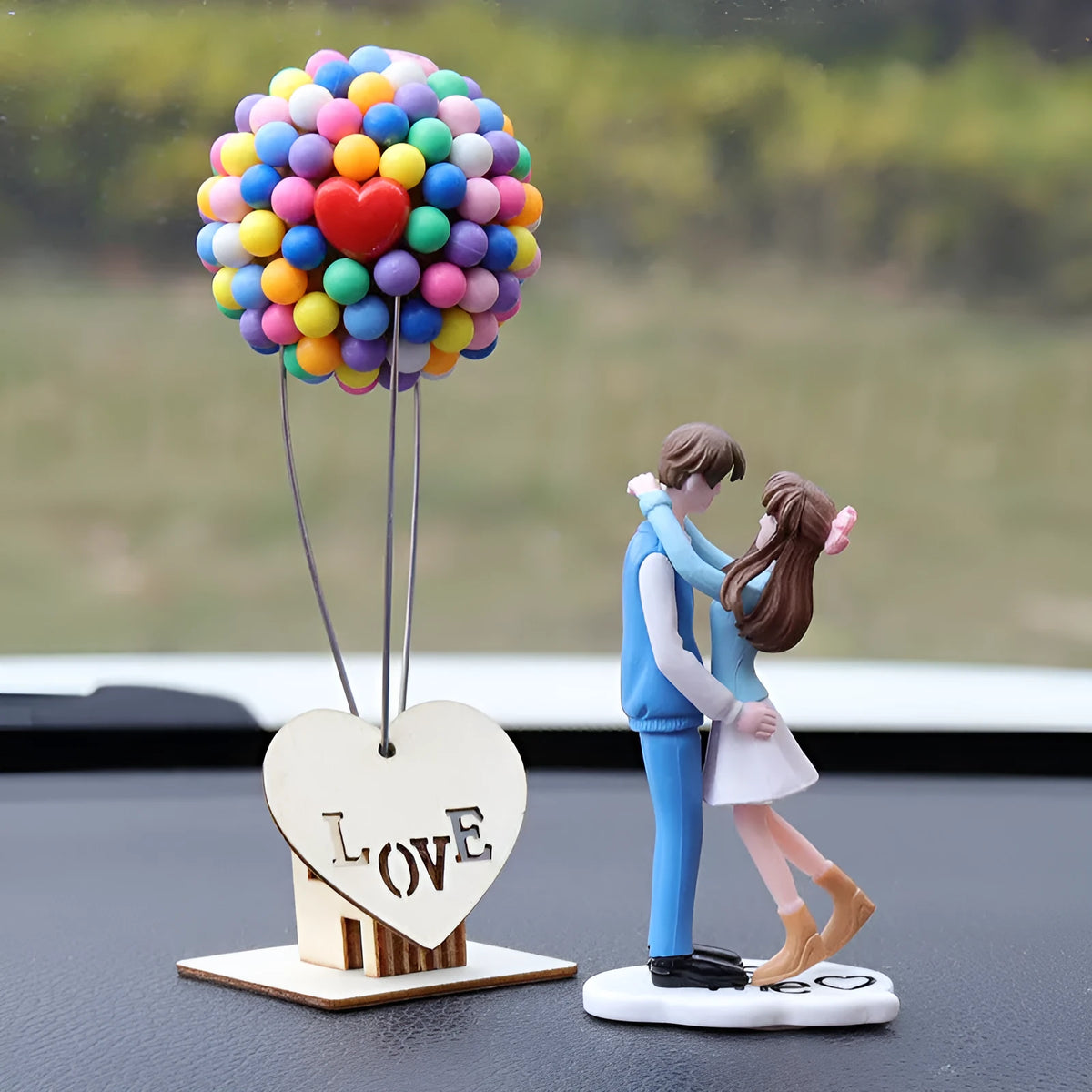 Resin cute couple car dashboard ornament in Blue A Pair Lovers Sweet design on a car dashboard