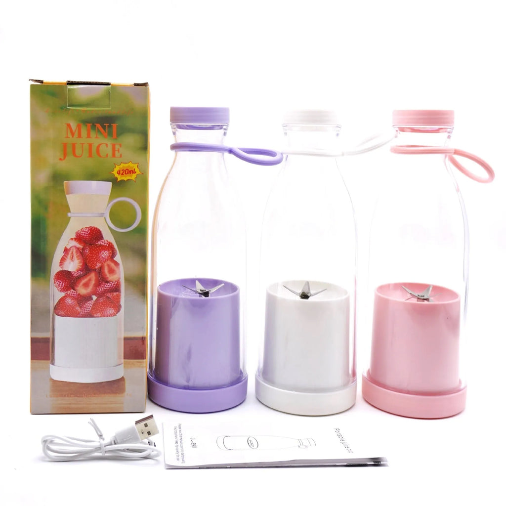 Electric USB wine bottle juicer cup with 6-leaf cutter head and 400ml capacity, white model