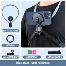 Magnetic neck strap mount for mobile live streaming with anti-shake for cycling photography