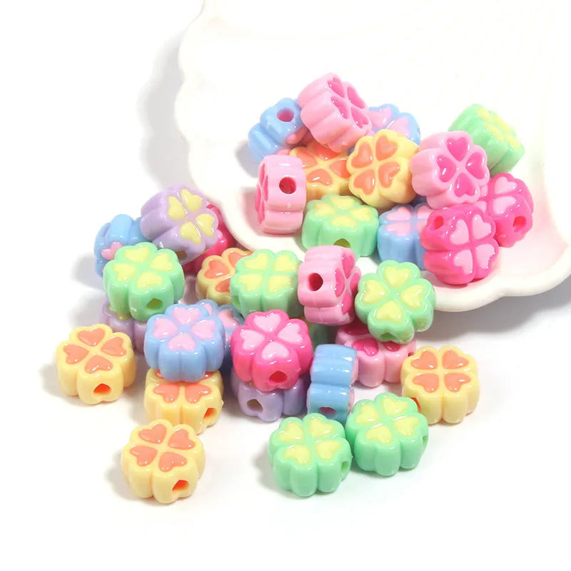 15mm frosted acrylic love clover beads in mixed colours for jewellery making