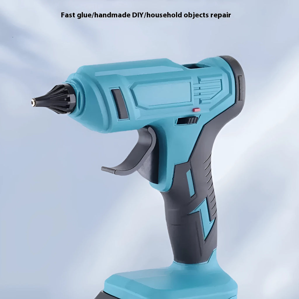 Rechargeable hot melt glue gun with 21V batteries, charger, and 11mm adhesive sticks for cord-free applications