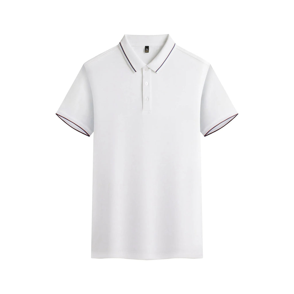 Men's solid colour short sleeve polo shirt in quick-dry polyester fabric for summer.