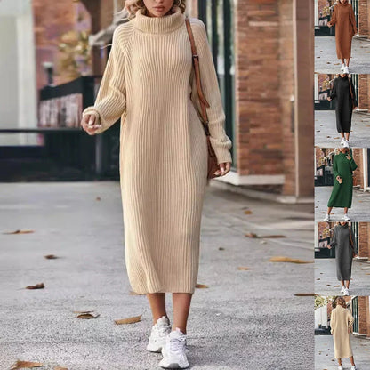 Winter turtleneck knitted sweater dress in acrylic fibre, available in five colours