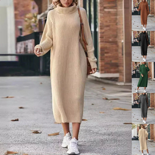 Winter turtleneck knitted sweater dress in acrylic fibre, available in five colours
