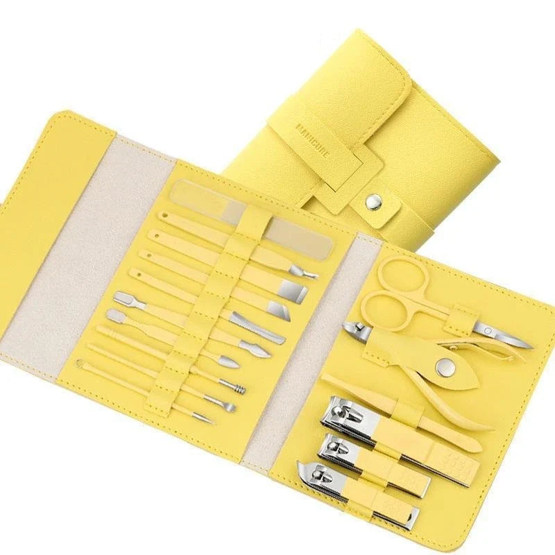 Premium 16-Piece Manicure and Pedicure Tool Set in Portable PU Leather Case