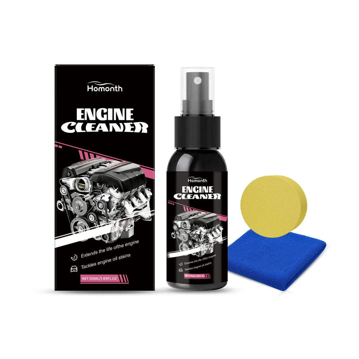 50ml engine cleaner bottle with sponge and rag in box for engine maintenance