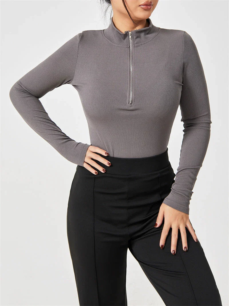 Women's long sleeve zipper jumpsuit with seamless slimming shapewear in various colours
