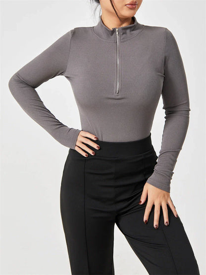 Women's long sleeve zipper jumpsuit with seamless slimming shapewear in various colours