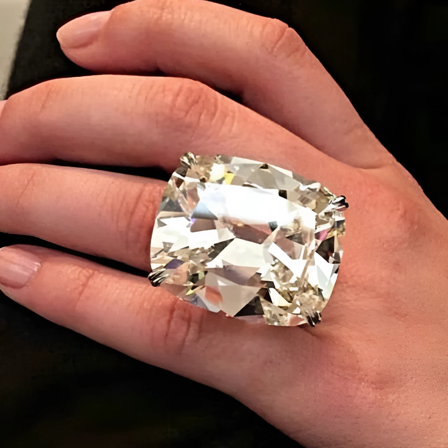 Women's white gold colour square diamond ring with geometric inlay design on alloy band