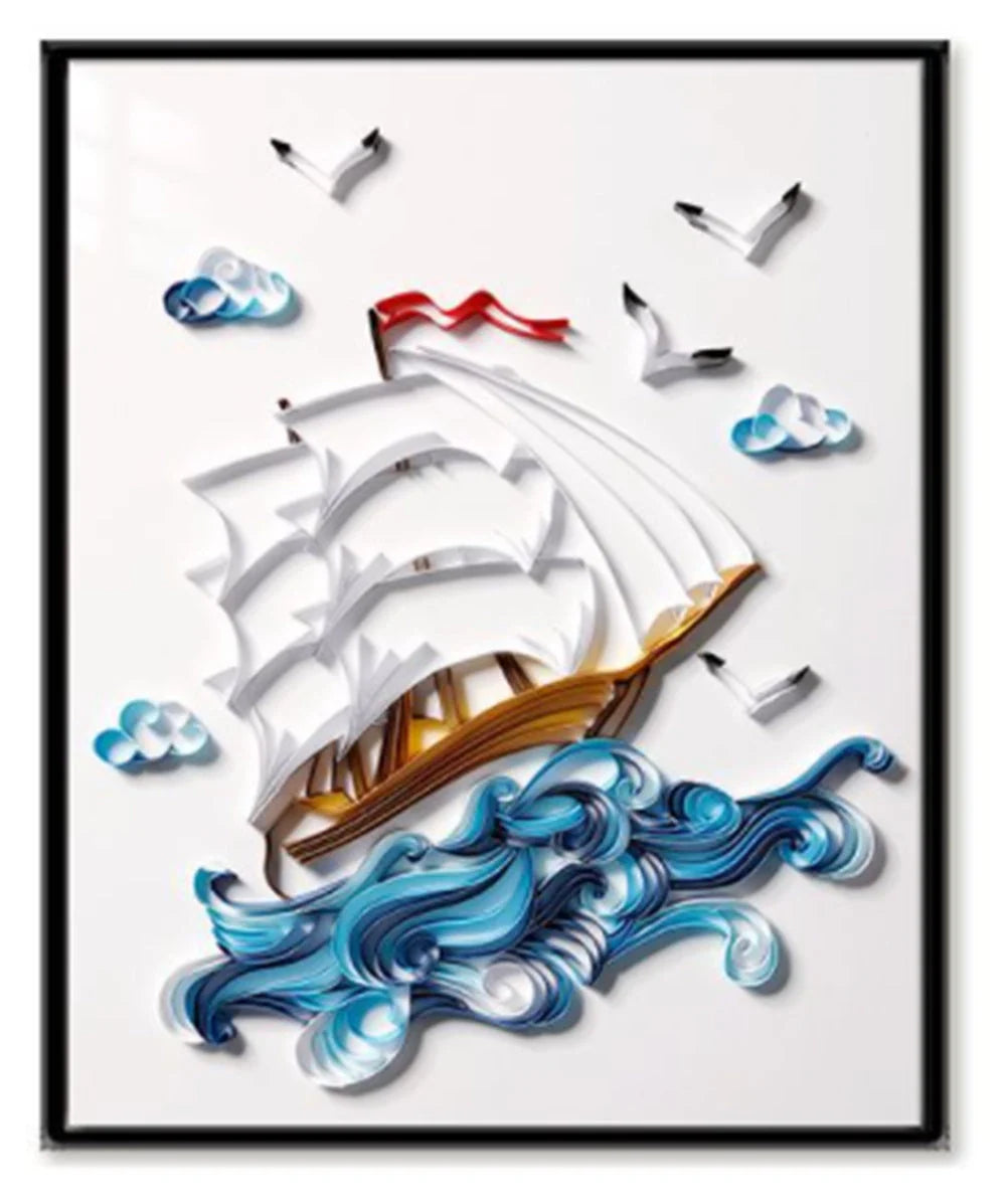 Handmade quilted paper painting craft kit with tools and variety of designs