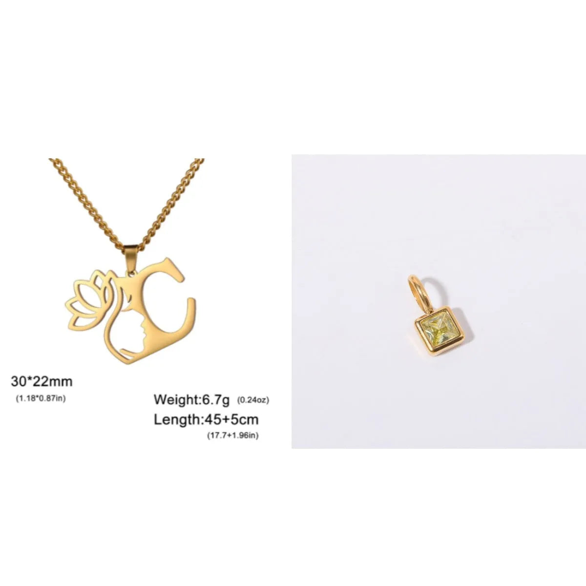 Stainless steel necklace with cross chain design and a pendant, available in gold or steel colour.