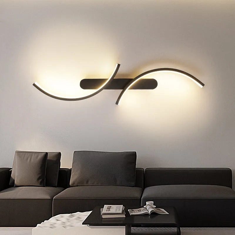 Minimalist black line wall lamp with three-colour light, available in 60cm 80cm 100cm lengths for living room or bedroom