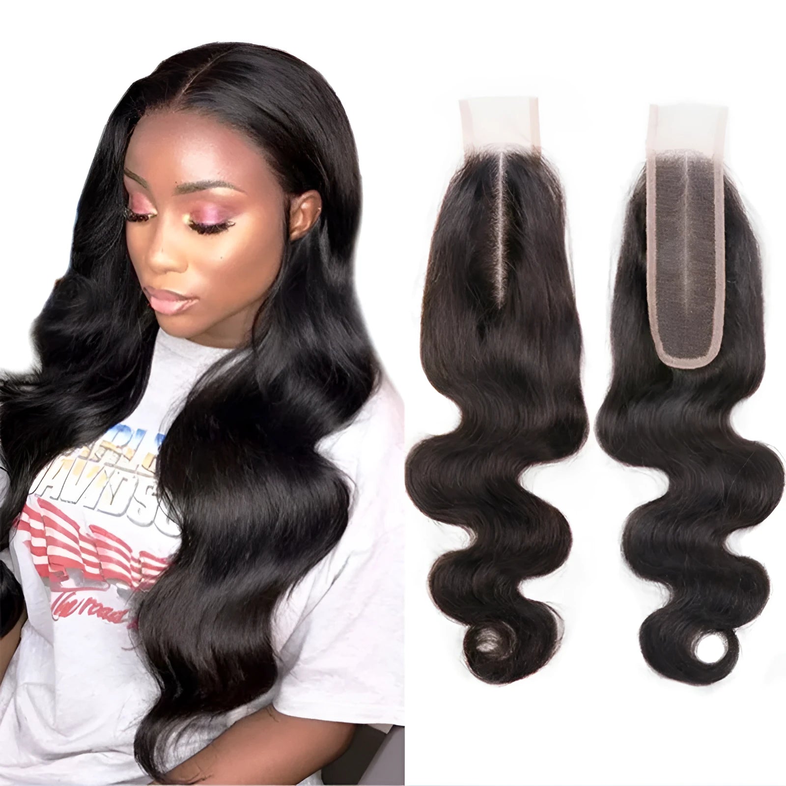 Natural colour straight human hair wig showing length options from 8 to 20 inches