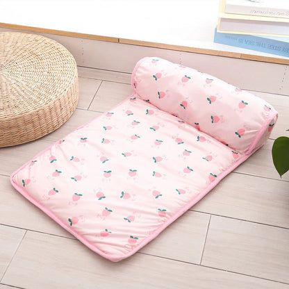 Cooling Breathable Pet Bed made of ice silk fabric with a plush, pillow-like design for superior comfort and cooling relief