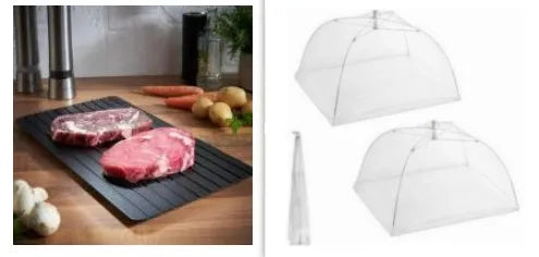 Black aluminium kitchen defrosting tray for thawing frozen food without electricity