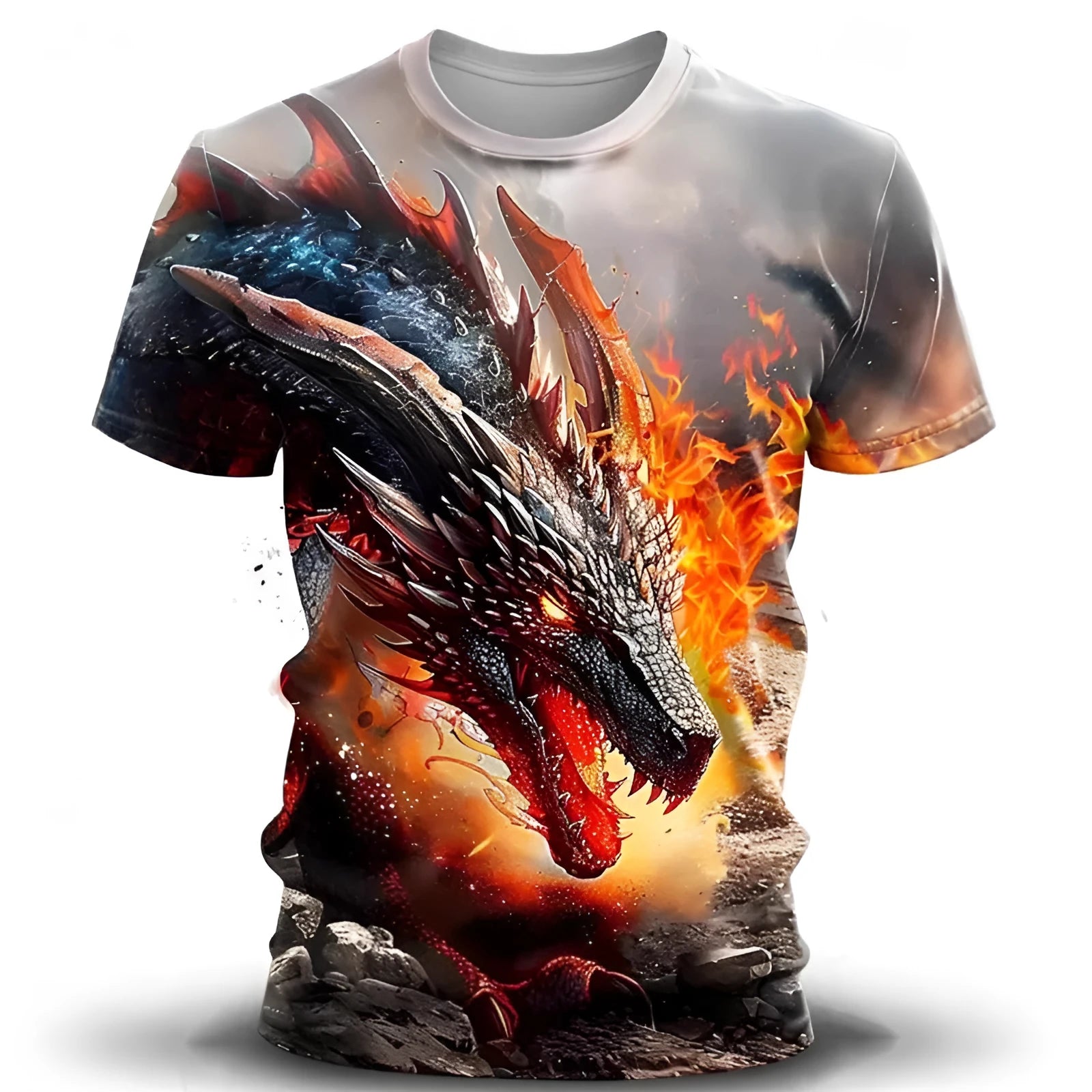 Men's short-sleeved T-shirt with 3D wind dragon printed design in thin milk silk polyester fabric