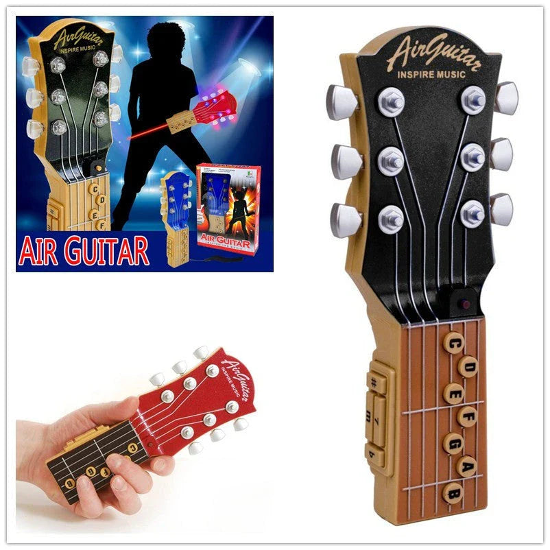 Compact infrared electronic guitar with chord buttons and tilt sensor in red, blue, or black