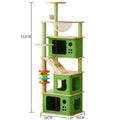 Plush cat climbing frame with nest and scratch board in indoor setting