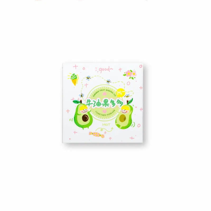 Box of five fruit tape sticker rolls in styles A B C D E with detailed fruit patterns on clear PET