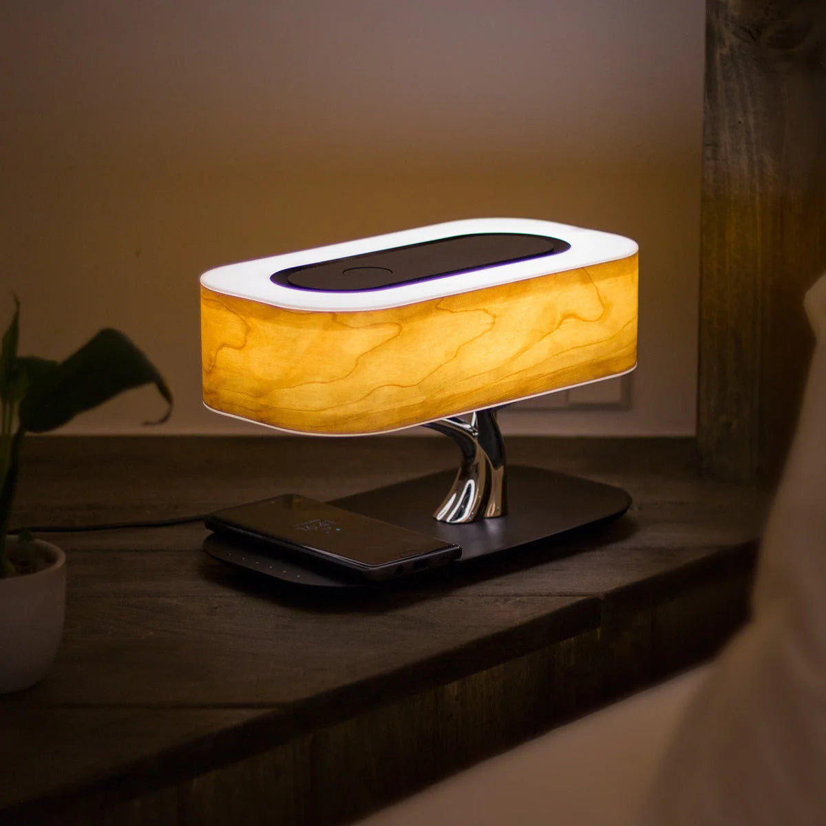 Creative Tree Light Table Lamp with Bluetooth speaker and wireless charging feature