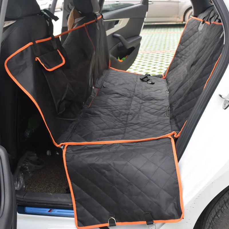 Pet car seat cover 600D Oxford cloth black with orange edge on rear seat