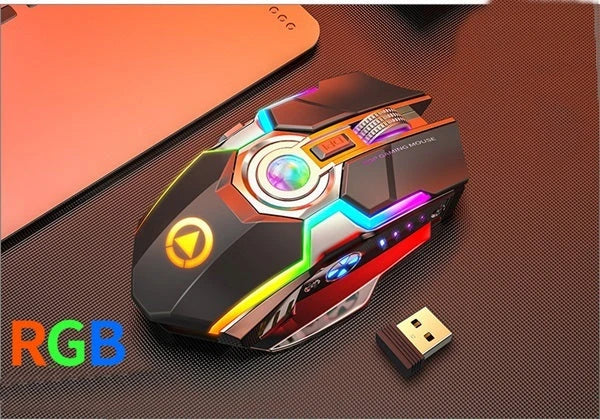 Wireless gaming mouse with RGB lighting and mute button in grey and black options