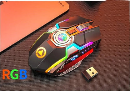 Wireless gaming mouse with RGB lighting and mute button in grey and black options