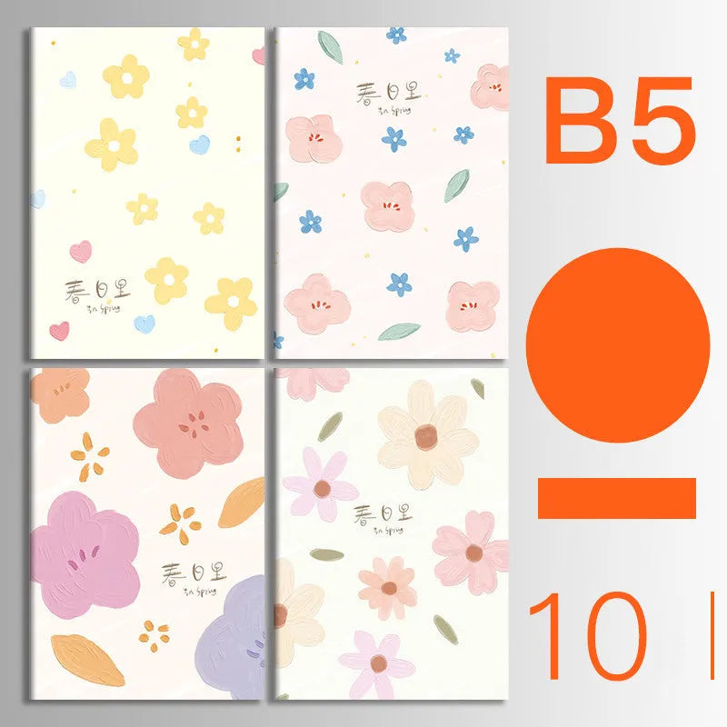 Set of 10 thread-bound A5 notebooks with kraft paper covers showing bear and sakura designs
