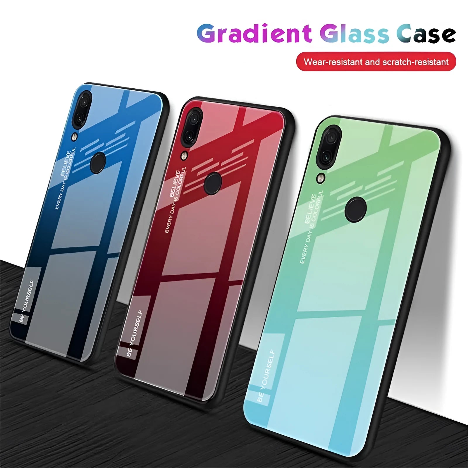 Gradient colour phone case with tempered glass back for Redmi smartphones