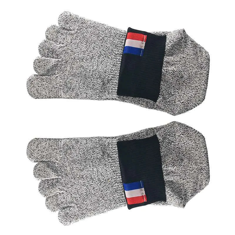 Grey five-toe cut-resistant anti-slip beach socks with non-slip silica gel sole against a neutral background