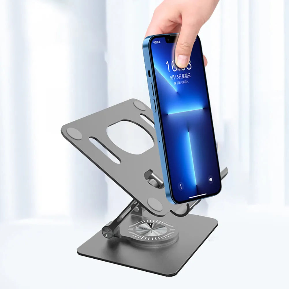 Rotating flat stand in Technology Silver showing metal and silicone construction with 15cm panel width and 13cm base