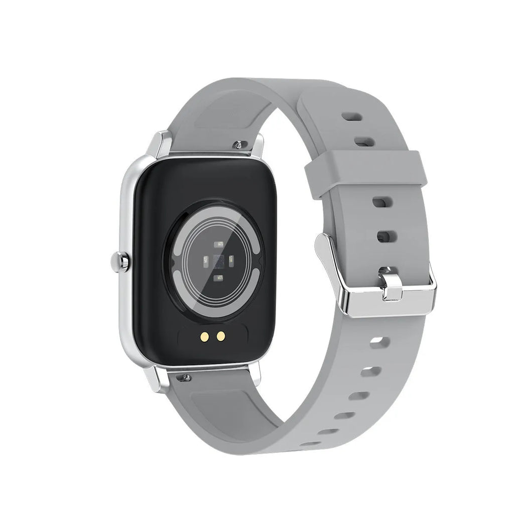 H80 sports smart watch with ECG monitoring on a wrist, showing its 1.69-inch screen and silicone strap.