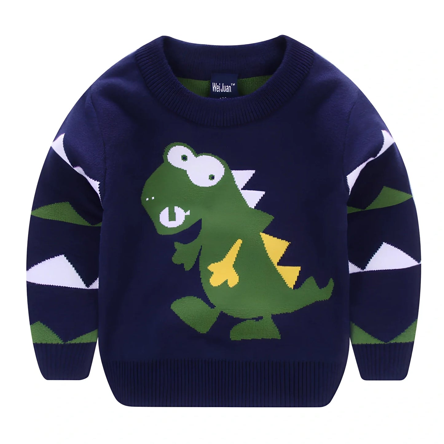 Children's Korean style cartoon pullover sweater in bear green, size 120cm, long sleeves, enzyme washed soft fabric for ages 3-8