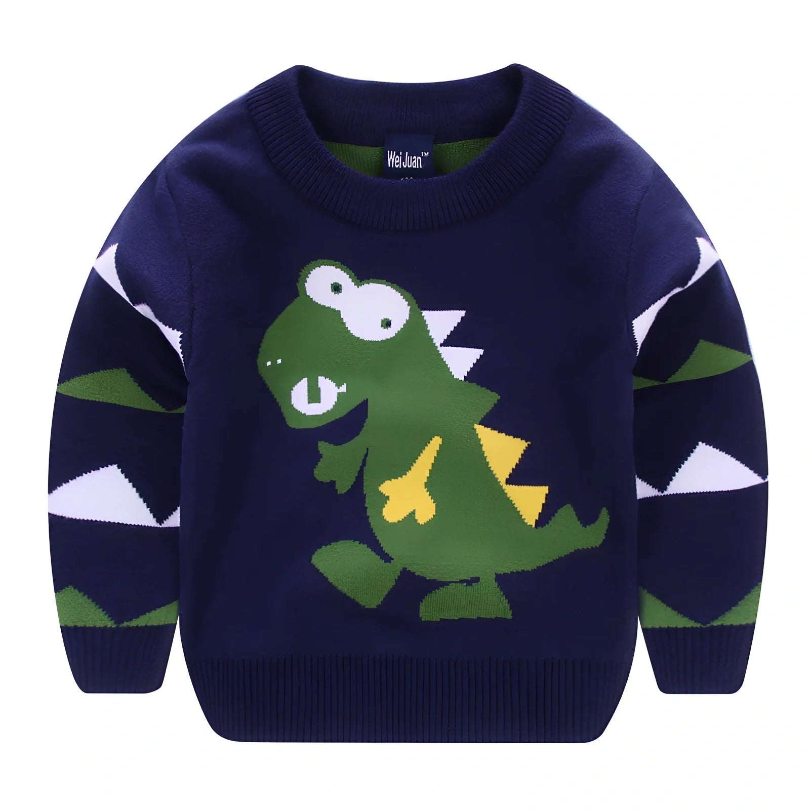 Children's Korean style cartoon pullover sweater in bear green, size 120cm, long sleeves, enzyme washed soft fabric for ages 3-8