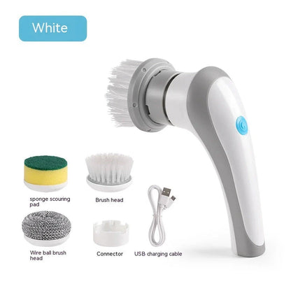 Rechargeable Electric Spin Scrub Brush with 4 interchangeable brush heads for efficient cleaning of tiles, porcelain, stainless steel, and more