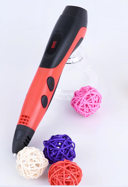 Blue six generations 3D printing pen with 12-colour PLA ABS consumables, base, and UK adapter for DIY graffiti