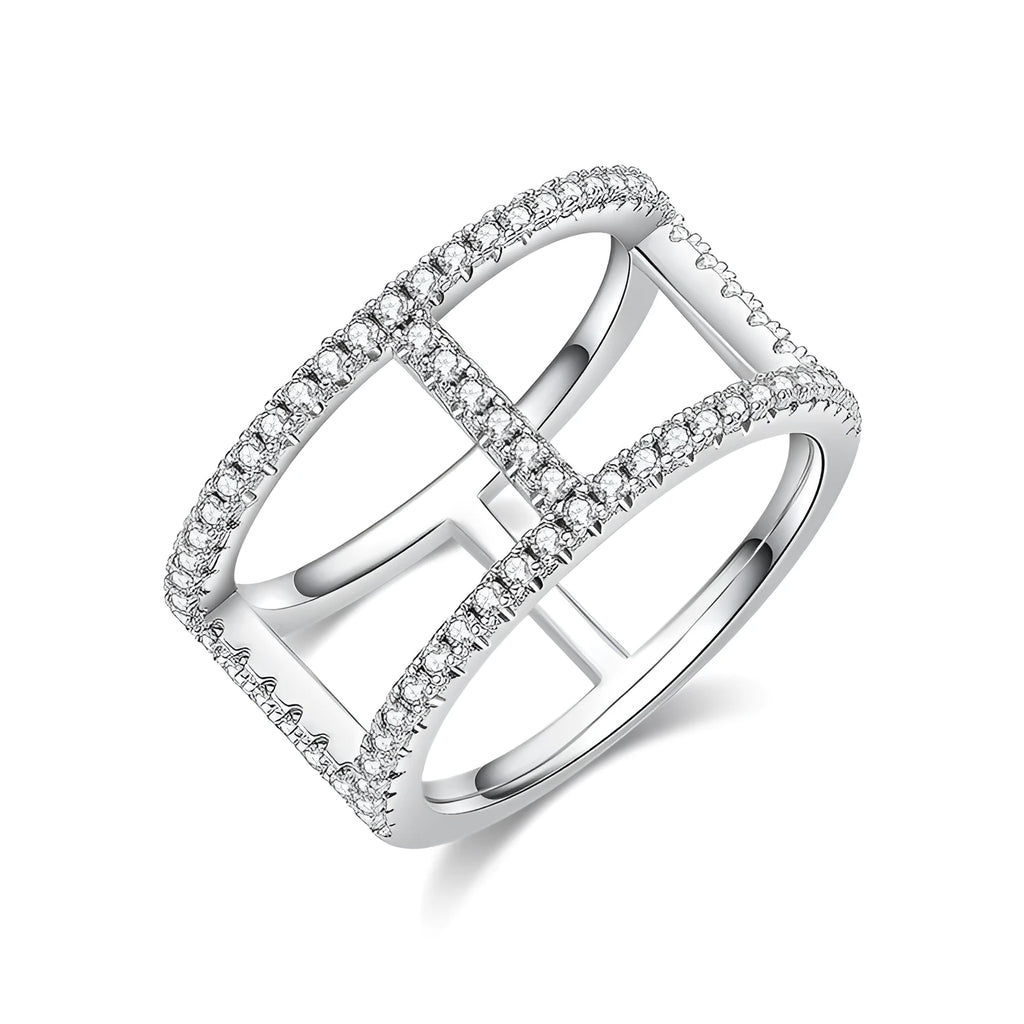 Light chain trendy moissanite ring in S925 silver with platinum plating, less than 0.1 carat, sizes 5-9