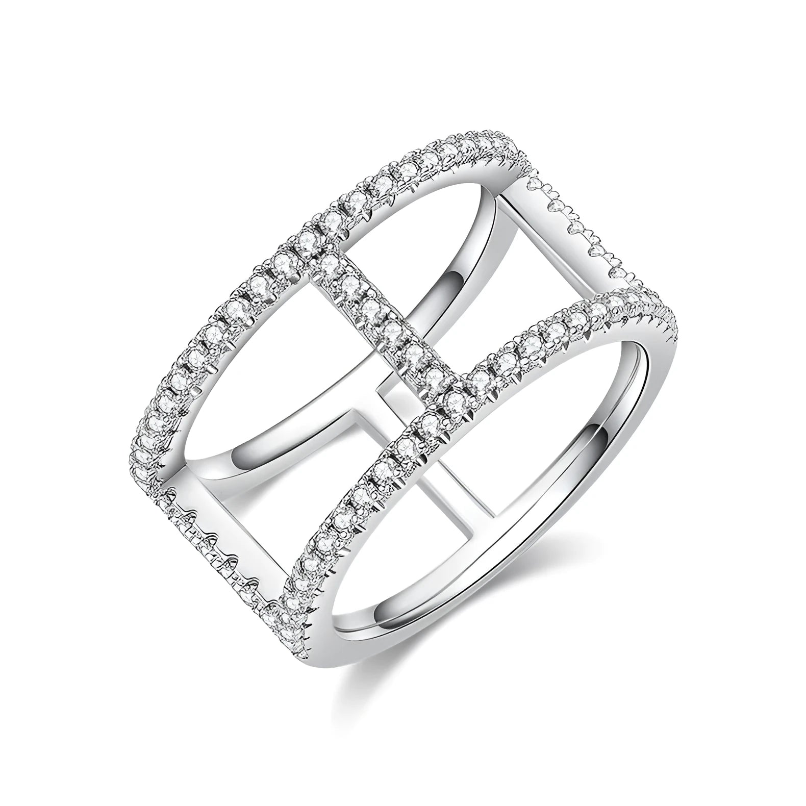 Light chain trendy moissanite ring in S925 silver with platinum plating, less than 0.1 carat, sizes 5-9