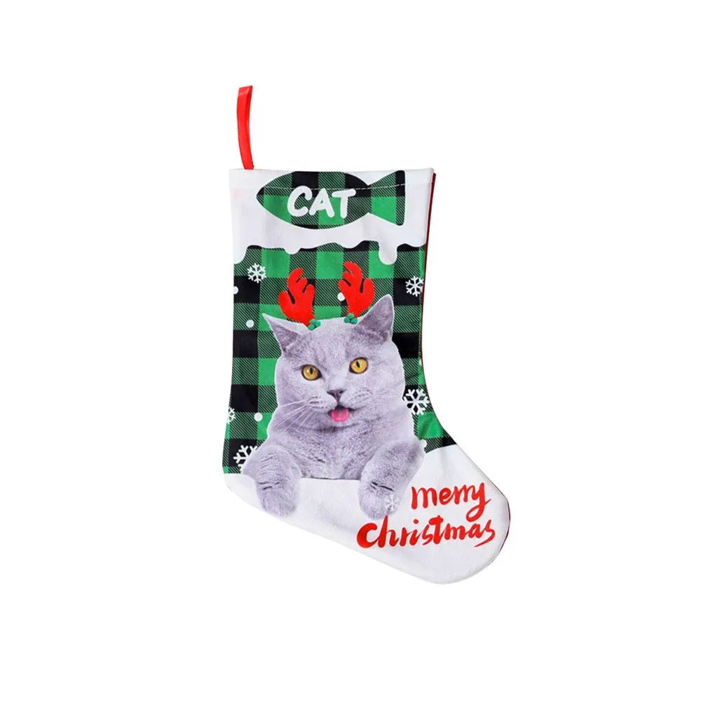 Printed cloth Christmas decoration banner with plaid puppy and cat patterns in various colours