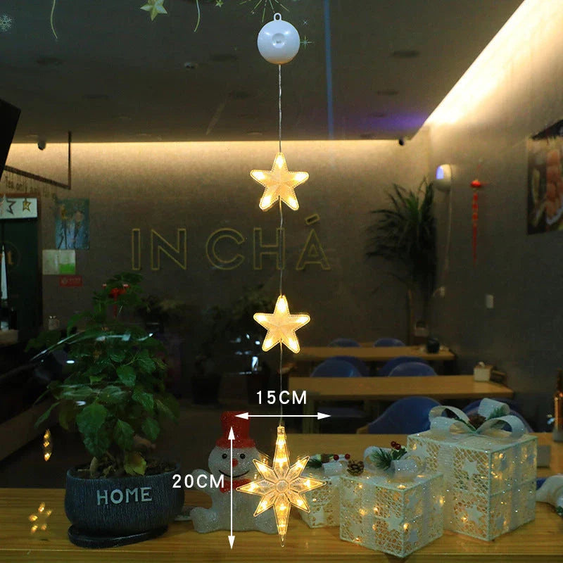 3pcs LED Christmas Star Tree Hanging Sucker Lamps for festive window and home decor