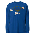Blue men's loose fit sweater with white letter pattern printing and round neck pullover design