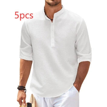 Men's stand collar cotton blend shirt in various colours and sizes for autumn wear