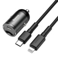 Electro-optical grey 30W PPS fast car charger set with a single USB port and 1m cable.
