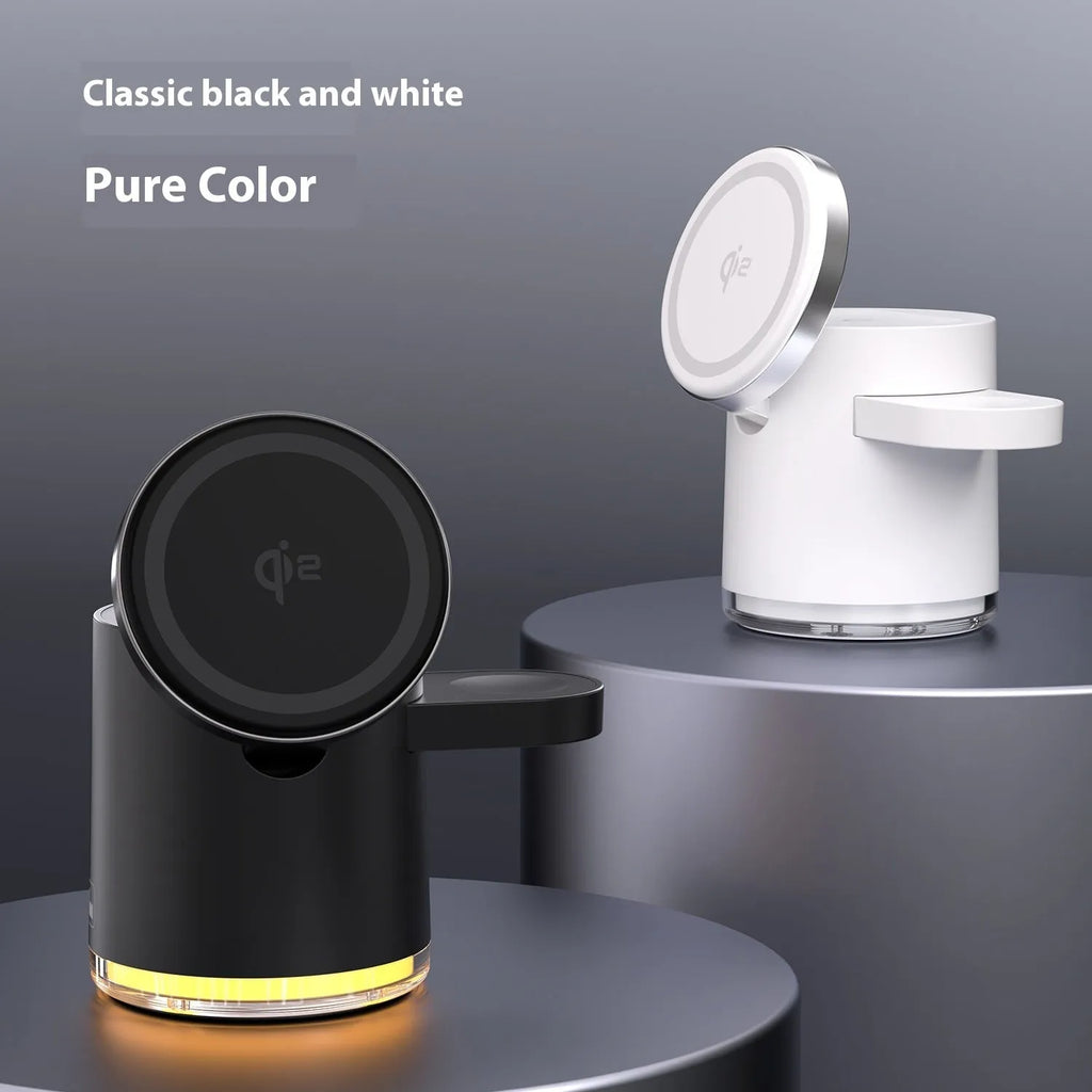 C16 portable magnetic three-in-one wireless folding charger in ivory white showing folded position