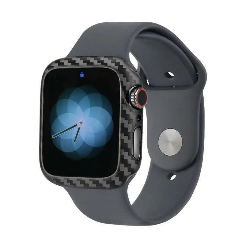 Apple Watch Series 4 half wrap leather case in black showing ultra-thin profile on 44mm device